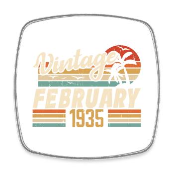 Vintage Born February 1935 89th Birthday Gift - Square fridge magnet - white - Front