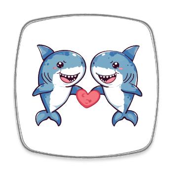 Shark Couple Love Couple In Love - Square fridge magnet - white - Front
