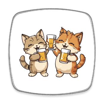 Katze Comic Bier Lustig Saufen - Viereckiger Kühlschrankmagnet - Weiß - Vorne