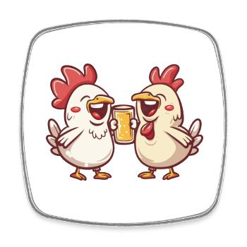 Huhn Comic Bier Lustig Saufen - Viereckiger Kühlschrankmagnet - Weiß - Vorne