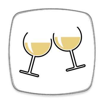 2 White Wine Glasses (Cheers / Round / Open / 2C) - Square fridge magnet - white - Front