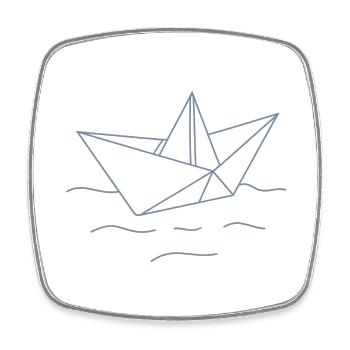 Origami Boot – Minimalistische Line Art Maritime I - Viereckiger Kühlschrankmagnet - Weiß - Vorne