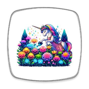 Einhorn-Gärtnerin im magischen Garten - Viereckiger Kühlschrankmagnet - Weiß - Vorne