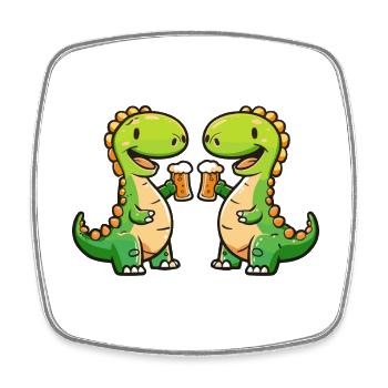 Dinosaur Brontosaurus Beer Booze - Square fridge magnet - white - Front