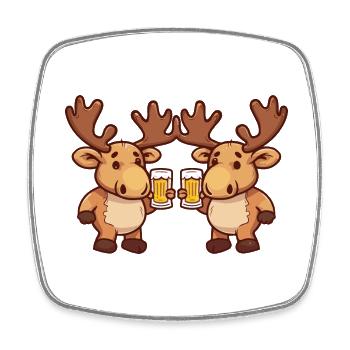 Elch Comic Bier Lustig Saufen - Viereckiger Kühlschrankmagnet - Weiß - Vorne