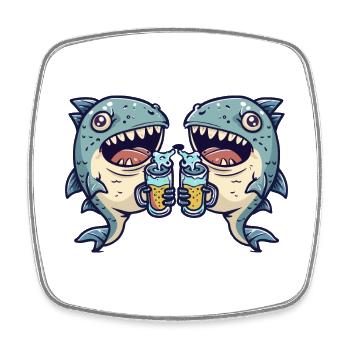 Piranha Fische Comic Bier Party - Viereckiger Kühlschrankmagnet - Weiß - Vorne