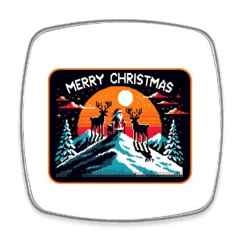 Weihnachtsmann mit Rentieren auf Bergspitze - Viereckiger Kühlschrankmagnet - Weiß - Vorne