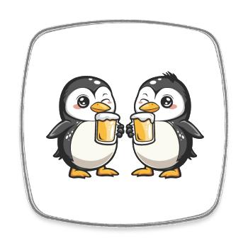 Pinguin Comic Bier Lustig Saufen - Viereckiger Kühlschrankmagnet - Weiß - Vorne