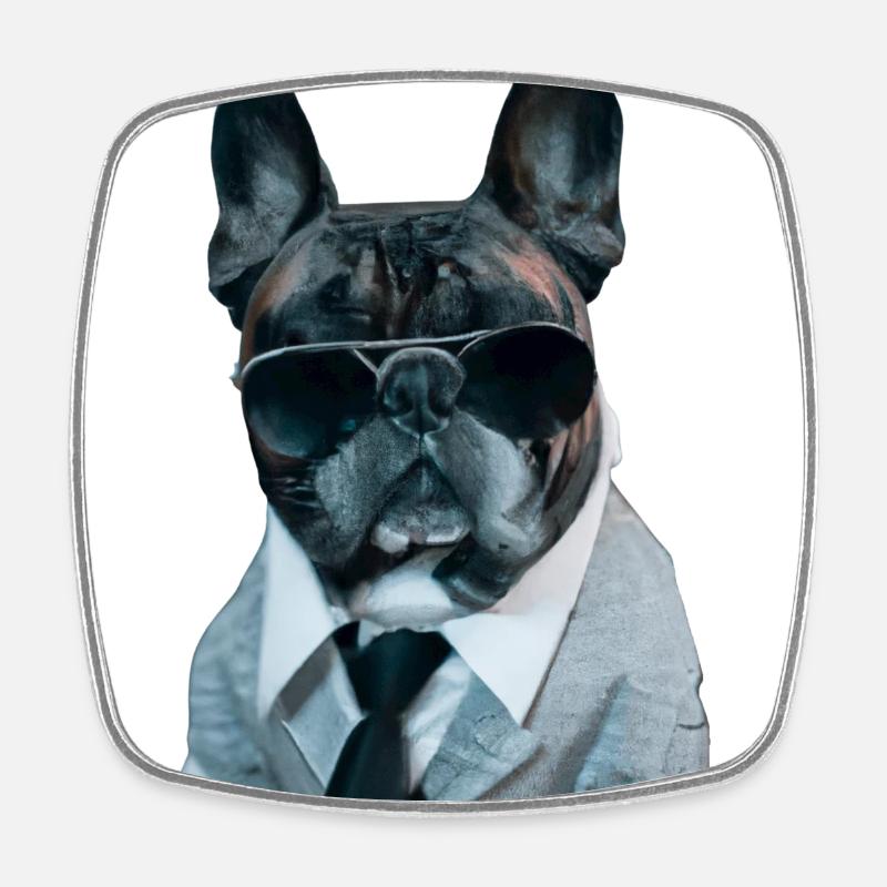 Mignon tyran de style mafia français bouledogue - Magnet carré - blanc