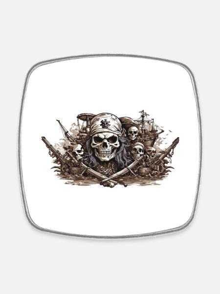 Halloween Pirate drapeau tête de mort Buccaneer Design - Magnet carré - blanc