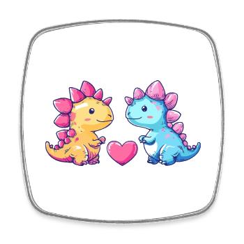 Dinosaur Stegosaurus Couple Love - Square fridge magnet - white - Front