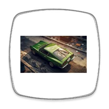 Voiture verte - Magnet carré - blanc - Devant
