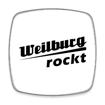 Weilburg rockt - Textdesign mit Stadtnamen - Viereckiger Kühlschrankmagnet - Weiß - Vorne