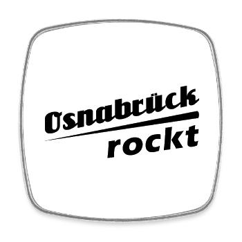 Osnabrück rockt - Textdesign mit Stadtnamen - Viereckiger Kühlschrankmagnet - Weiß - Vorne