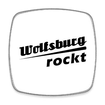 Wolfsburg rockt - Textdesign mit Stadtnamen - Viereckiger Kühlschrankmagnet - Weiß - Vorne