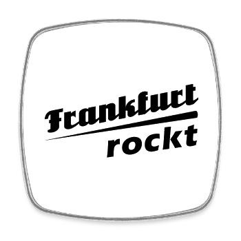 Frankfurt rockt - Textdesign mit Stadtnamen - Viereckiger Kühlschrankmagnet - Weiß - Vorne