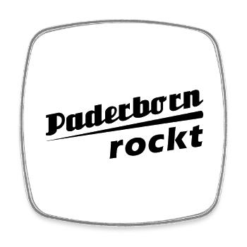 Paderborn rockt - Textdesign mit Stadtnamen - Viereckiger Kühlschrankmagnet - Weiß - Vorne