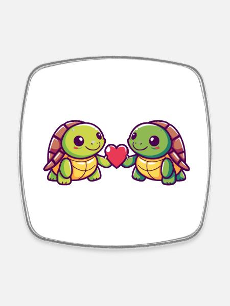 Tortue Couple Amour Couple Amoureux - Magnet carré - blanc