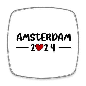 Amsterdam 2024 Herz Reise - Viereckiger Kühlschrankmagnet - Weiß - Vorne