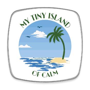 Palm tree, beach and sea - my tiny island of calm - Square fridge magnet - white - Front