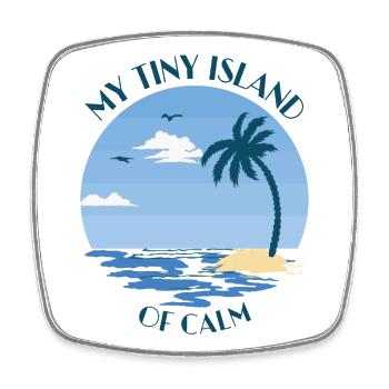 Palm tree, beach and sea - my tiny island of calm - Square fridge magnet - white - Front
