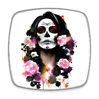 Day of the Dead - Female Skull Illustration - Square fridge magnet - white - Front