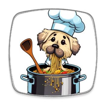 Un chien mignon mange des spaghettis cuit des pâtes - Magnet carré - blanc - Devant