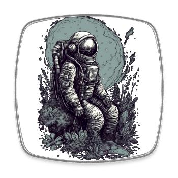 Astronaute avec des plantes sur des mondes extraterrestres - Magnet carré - blanc - Devant