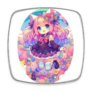 A cute anime girl in a cloud garden - Square fridge magnet - white - Front
