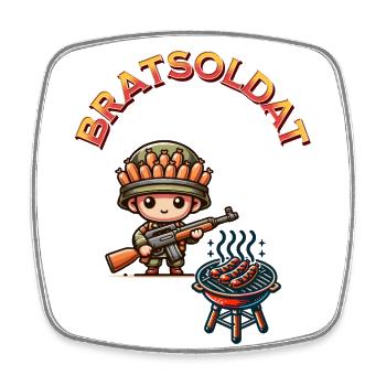 Bratsoldat Lustiges Grillen Bratwurst Soldat Humor - Viereckiger Kühlschrankmagnet - Weiß - Vorne