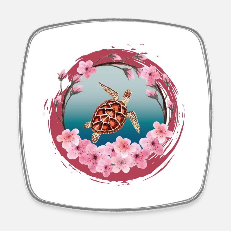 Turtle_Cherry-Fleur - Magnet carré - blanc