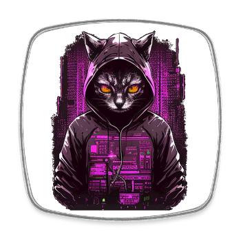Cyber Hacker Cat - Square fridge magnet - white - Front