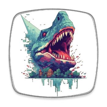 Pixel Dino Dinosaurier Gamer Design - Viereckiger Kühlschrankmagnet - Weiß - Vorne