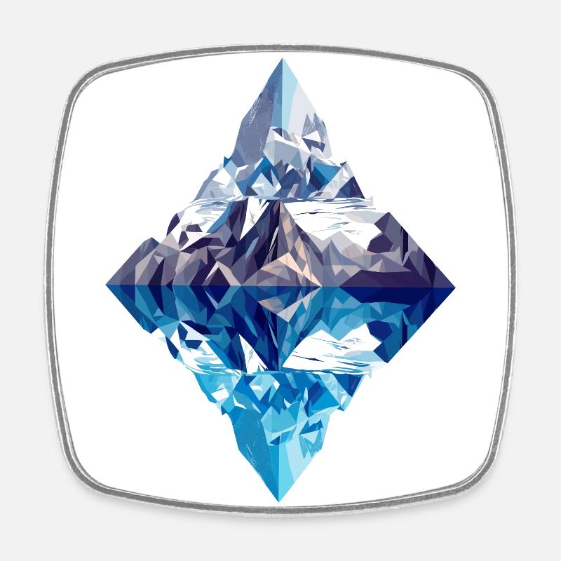 Montagne Low Poly Abstrait avec réflexion dans l’eau - Magnet carré - blanc