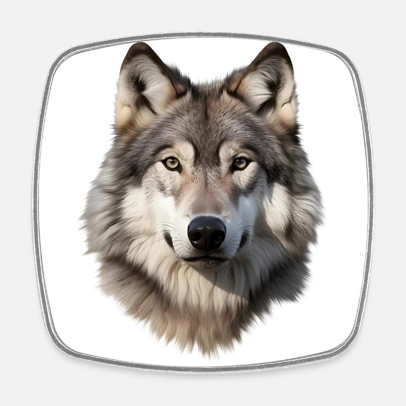 Wolf (weiß/grau) - Viereckiger Kühlschrankmagnet - Weiß