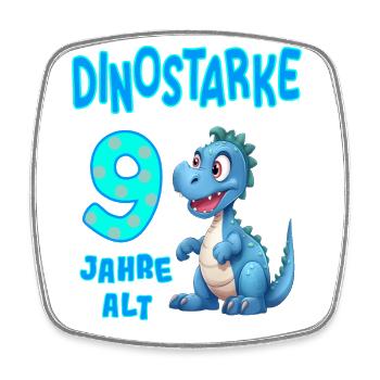 Dinostarke 9 Jahre alt - Kindergeburtstag Dino süß - Viereckiger Kühlschrankmagnet - Weiß - Vorne