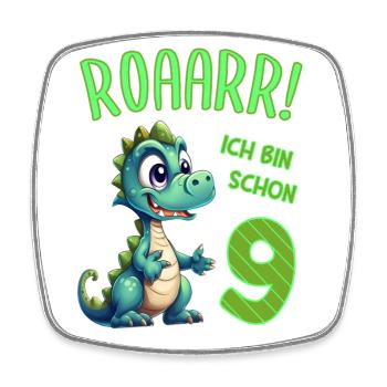 Ich bin schon 9 Jahre alt - Kindergeburtstag Dino - Viereckiger Kühlschrankmagnet - Weiß - Vorne