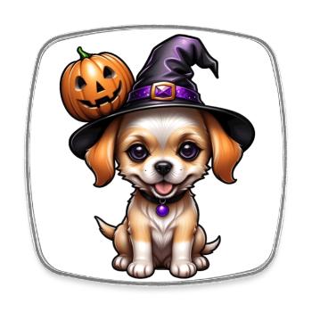 Halloween - cute puppy with pumpkin - Square fridge magnet - white - Front