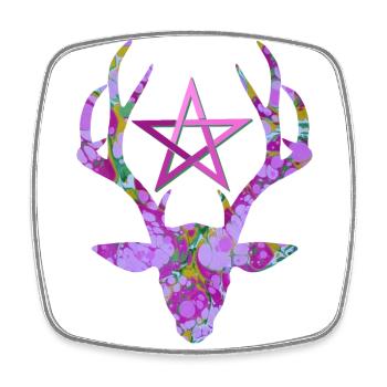Tête de cerf avec pentagramme E 230 - Magnet carré - blanc - Devant