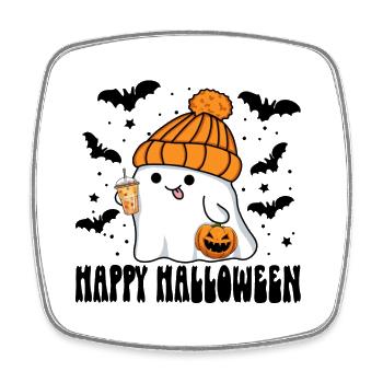 Halloween Ghost with Bubble Tea Jack-o-lantern Hat - Square fridge magnet - white - Front