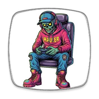 Undead Gamer: Zombie Gamer Trucker - Square fridge magnet - white - Front