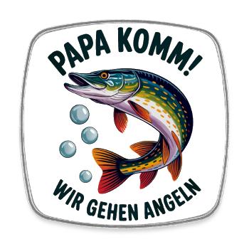 Papa komm wir gehen Angeln springender Hecht - Viereckiger Kühlschrankmagnet - Weiß - Vorne