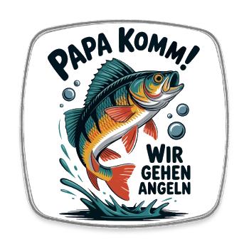 Papa komm wir gehen Angeln! Springender Barsch - Viereckiger Kühlschrankmagnet - Weiß - Vorne