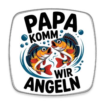 Papa komm wir angeln! Angelabenteuer mit Papa - Viereckiger Kühlschrankmagnet - Weiß - Vorne