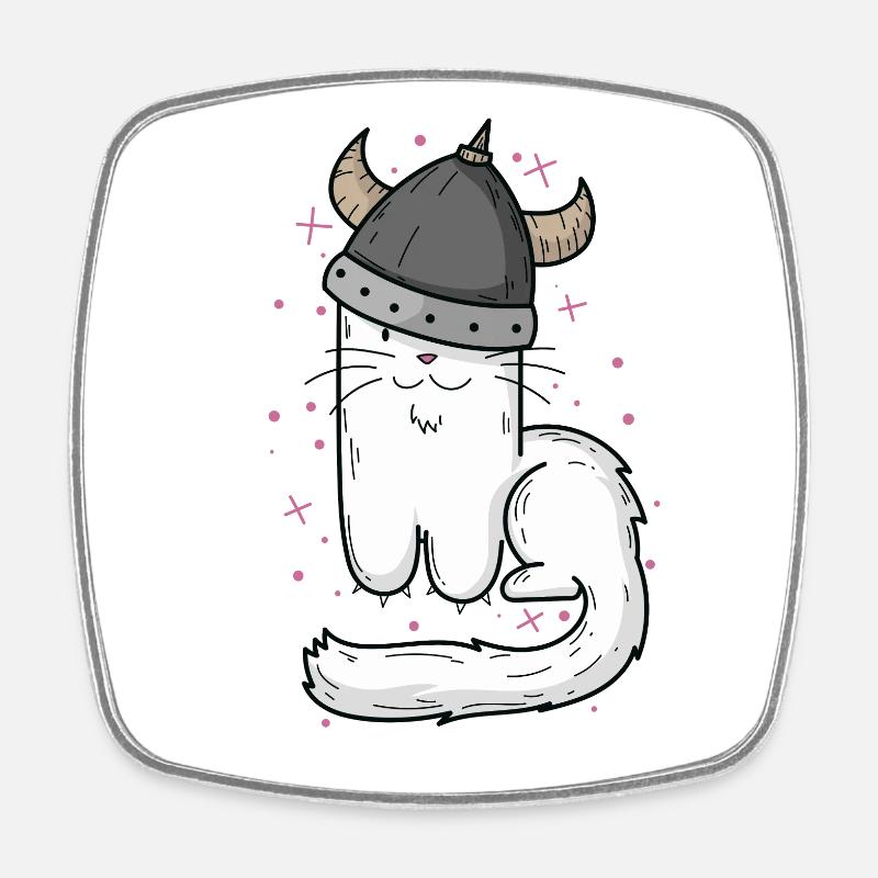 Cat with Viking Helmet and Claws - Square fridge magnet - white