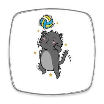 Cat Plays Volleyball Sport Hobby Pet - Square fridge magnet - white - Front