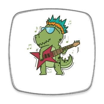 Kleiner T-Rex Dino spielt Rockgitarre - Viereckiger Kühlschrankmagnet - Weiß - Vorne