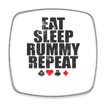Eat sleep Rummy repeat card game Romme - Square fridge magnet - white - Front