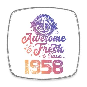 1958 awesome fresh - Square fridge magnet - white - Front