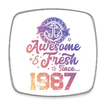1987 awesome fresh - Square fridge magnet - white - Front